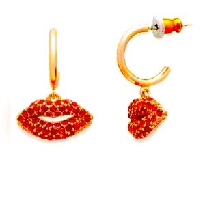 Kate Spade Earrings Kiss Kiss -Lips on Hoop Cubic Zirconia & Rose Gold NWT
